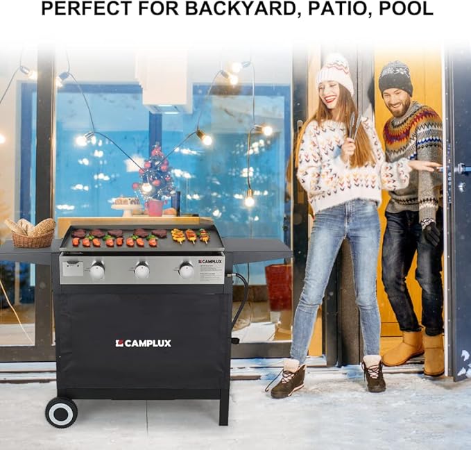CAMPLUX ENJOY OUTDOOR LIFE Flat Top Grill Griddle,Camplux Propane gas outdoor grill Griddle Cooking Station for Camping,BBQ,Tailgating or Picnicking, Stainless Steel, Silver, Black