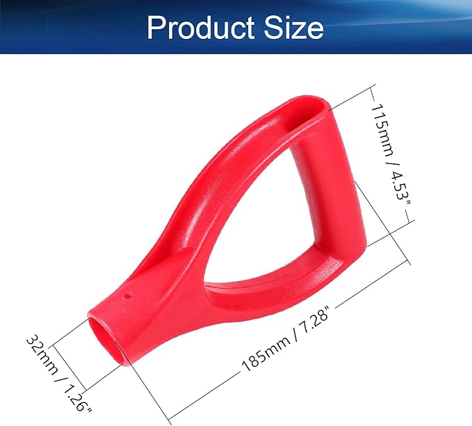 Auniwaig Shovel D Grip Handle Replacement, 32mm Inner Diameter Garden Spade Fork Snow Shovel Rake Handle Attachment for Digging Raking Tools, PVC, Red, 185mm Long, 115mm Thick
