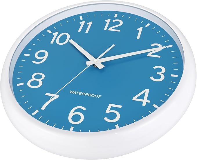Caysie 16 Inch Sealed Large Outdoor Clock Waterproof, Silent Battery Operated Weatherproof Wall Clocks for Pool Patio Outside Home (White Blue)