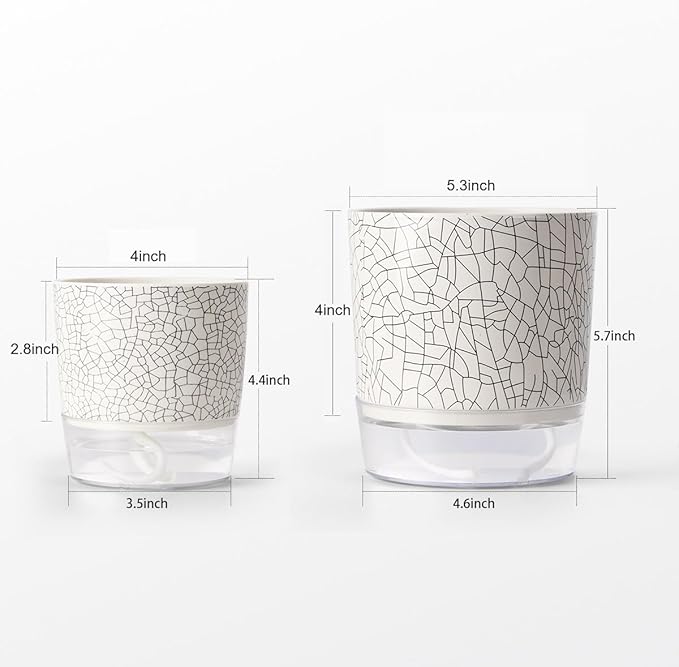 Self Watering Pots for Indoor Plants, Flower Pots, Self Watering Plant Pot-2pcs 4+5.3inch Crack Texture