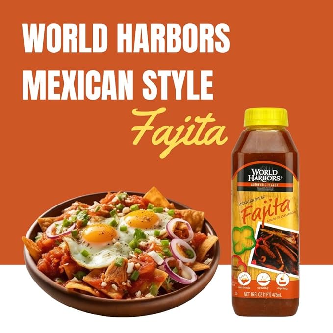 World Harbors Mexican Style Fajita Marinade Pure Mexican Flavors | Perfect for Fajita Meat, Fajita Chicken, and Fajita Veggies. Grill Master's Secret for Fajitas Made in USA 16-Fl Oz (Pack of 2)