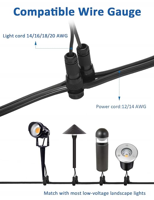 SUNVIE 100 Pack Landscape Lighting Wire Connectors 12-16 Gauge Low Voltage Landscape Lights Fastlock Wire Connector for Spotlight Garden Pathway Lights Work with Malibu Paradise Moonrays and More