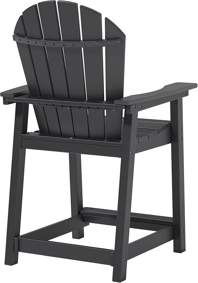 Outdoor Tall Adirondack Chair, HDPE Weather Resistant Outdoor Chair for Garden, Backyard, Poolside, Capacity 400LBS (2 PCS, Black)