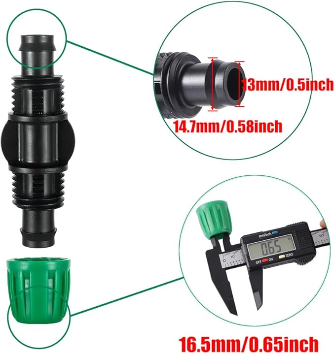 15 Pcs 1/2 Inch Irrigation Tubing Coupling Fittings Connectors, (1/2" ID x0.6-0.63" OD) Drip Line Couplings Anti-Drop Barbed Coupler Connectors for 1/2" Drip Irrigation Tubing System Connection