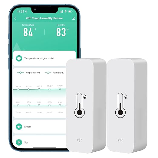 PHOVOLT WiFi Hygrometer Thermometer Sensor for Home, Indoor Outdoor Wireless Temperature Humidity Sensor Monitor with Remote App Notification Alert, Work with Tuya app, for Home Greenhouse (2-Pack)