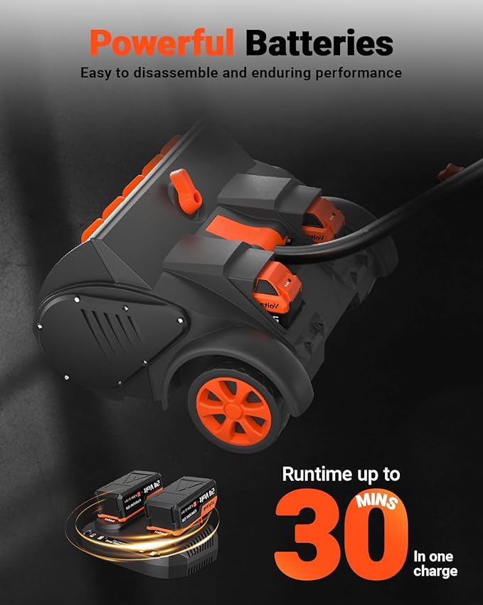 VOLTASK Cordless Snow Shovel with Wheels, 48V | 16-Inch | 4-Ah Brushless Cordless Snow Blower, Battery Snow Blower with Directional Plate & LED Lights (2 * 24V Battery & Dual Quick Charger Included)