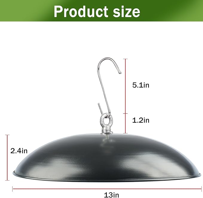 Baffle for Bird Feeder, 13 Inch All Metal Heavy Duty Weather Protective Dome, Weather Guard Rain Snow Cover for Hanging Bird Feeders Hummingbirds Feeders Outdoor