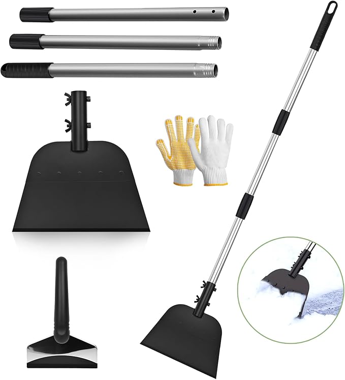 DEMARRE Snow Shovel for Driveway,Ice Scraper with Stainless Steel Handle 55 inch Long Garden Shovel, Floor Scraper,Large Capacity Multifunctional Cleaning Shovel for Garden Car Camping Outdoor