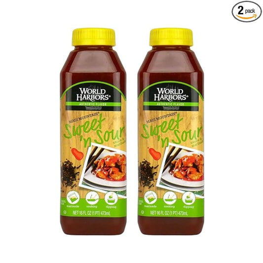 World Harbors Maui Sweet and Sour Sauce - Hawaii Style Perfect for Dipping, Dumplings, Chicken Nuggets, Various Meats Including Beef, Pork, Seafood & Vegetable Made in USA 16-Fl Oz Bottles (Pack of 2)