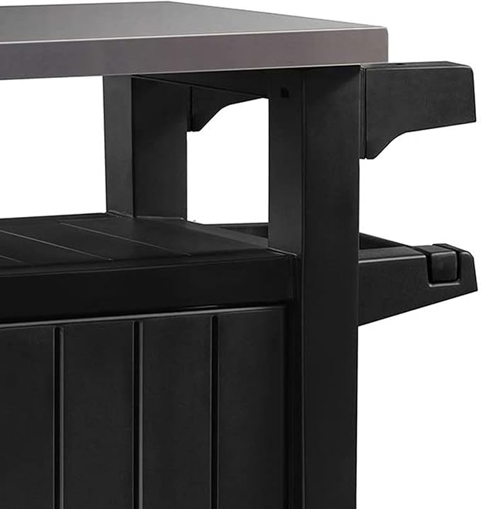 Keter Unity Small 40 Gallon Grill Prep Table and Storage Cart, Grey – BBQ Station with Wheels and Stainless Steel Top, Portable Serving Stand for Patio, Deck, and Backyard