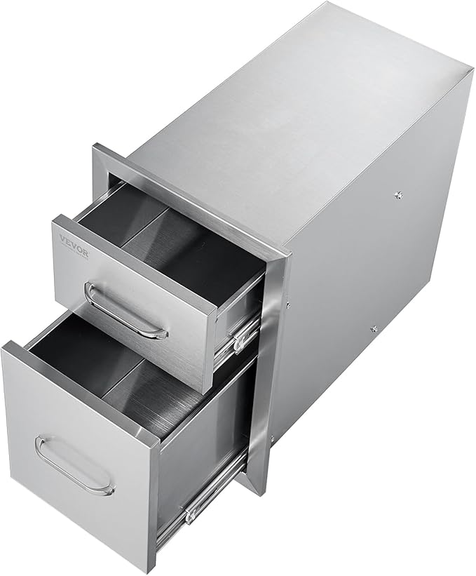 VEVOR Outdoor Kitchen Drawers 13" W x 20.5" H x 21" D, Flush Mount Double BBQ Access Drawer with Stainless Steel Handle, BBQ Island Drawers for Outdoor Kitchens or Patio Grill Station