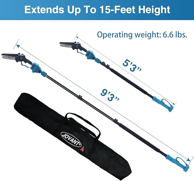 Electric Pole saw, Cordless Pole Saw Battery Powered, Pole Chainsaws for Tree Trimming, 15Ft Reach Power Pole Saws with 2*MAX Batteries