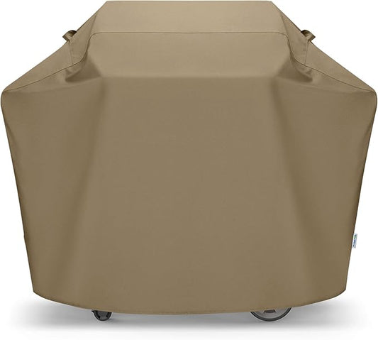 SunPatio Gas Grill Cover 60 Inch, Heavy Duty Waterproof Outdoor Barbecue Cover with Sealed Seam, FadeStop Material, All Weather Resistant Compatible for Weber CharBroil Nexgrill Grills and More, Taupe