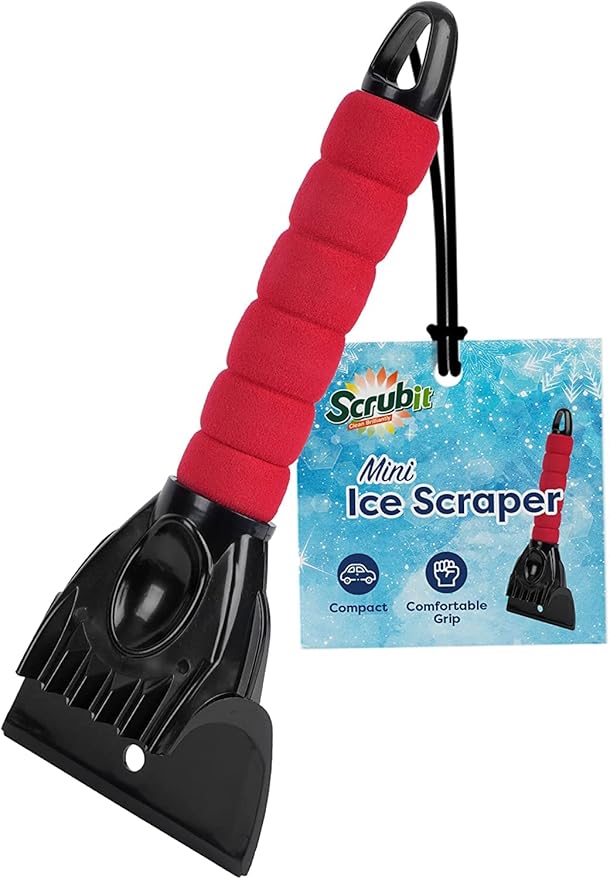 SCRUBIT Ice Scraper for Cars, Foam Gripped Snow Scraper for Car Windshield SUVs, and Small Trucks, Strong teethed Scraper for Ice and Snow, Compact Ice Crusher