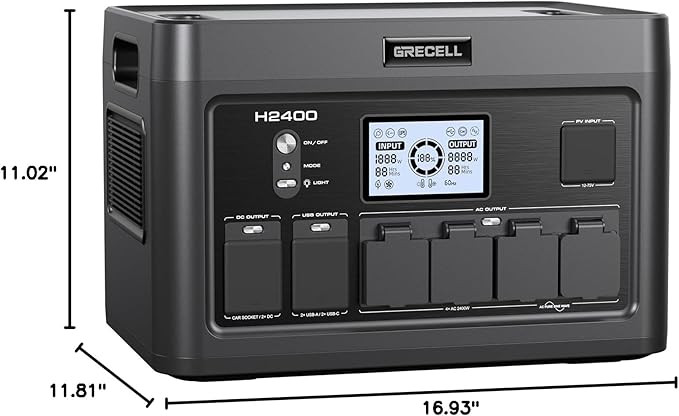 2400W Portable Power Station 1843Wh GRECELL Outdoor Solar Generator with 2400W(4800W Peak) 4 AC Outlets, Fast Charging Emergency Power Backup Battery UPS for Home Outage RV/Van Road Trip Camping
