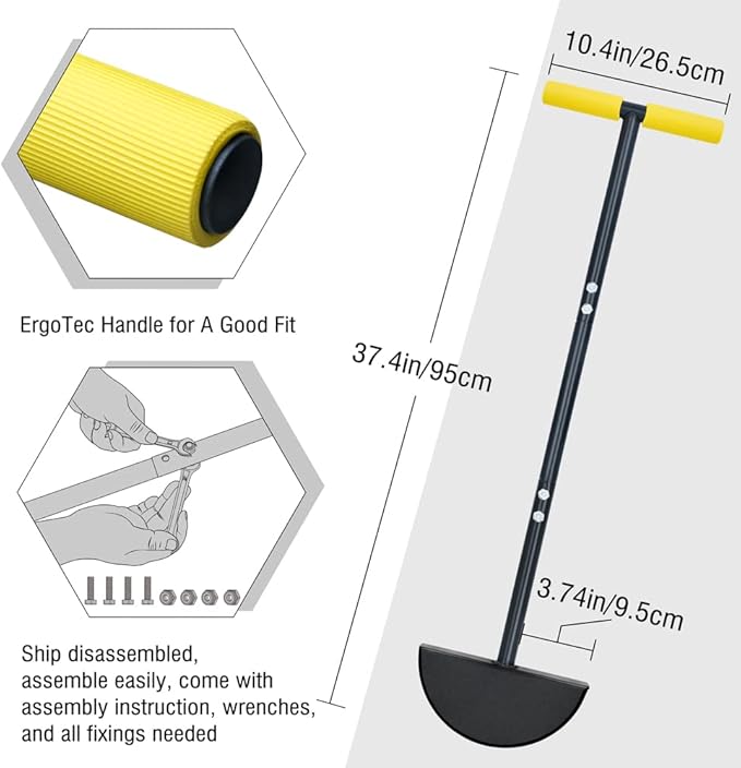Colwelt Half Moon Edger Lawn Tool, Lawn Edgers with Soft Handle, Manual Lawn Edger for Grass, Borders Sidewalks, Driveways, Gardens, 38-Inch