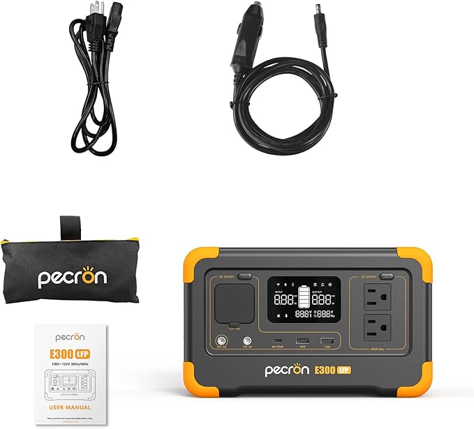 pecron Portable Power Station E300LFP, 288Wh Solar Generator, 2 Up to 600W AC Outlets Generator, LiFePO4 Battery Fast Charging, Power Station for Home Use, RV, Camping(Solar Panel Optional)