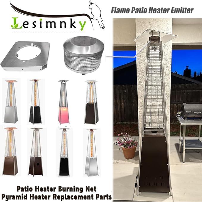 Patio Heater Burner Emitter Screen & Base 4-Sided Pyramid Patio Heater Replacement Parts 304 Stainless Steel, Burning Net Heating Parts Applied to Most Square Glass Heater (Burner Screen & Base)
