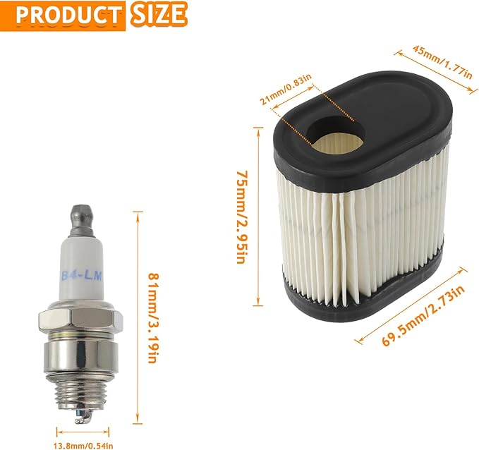 36905 Lawn Mower Air Filter, Air Filter Replacement 36905 for 22 GTS 6.5HP 20016 20017 20018 Lawn Mower 751-11122 195EA with Spark Plug (Pack of 4)