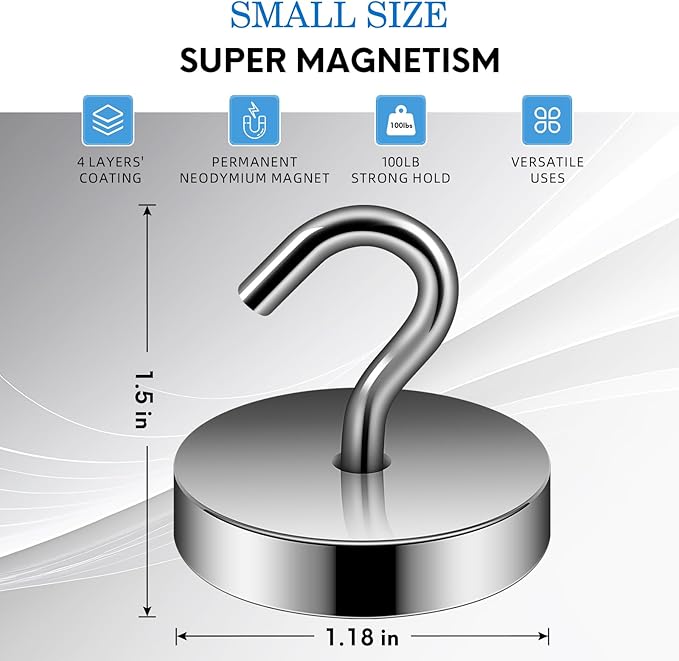 Neosmuk Magnetic Hooks, Cruise Ship Essentials, 100lb+ Heavy Duty Magnetic Hooks for Cruise Cabins, Refrigerator, Grill, Hanging, and Travel | Extra Strong Must-Haves Magnet Hook,Gold