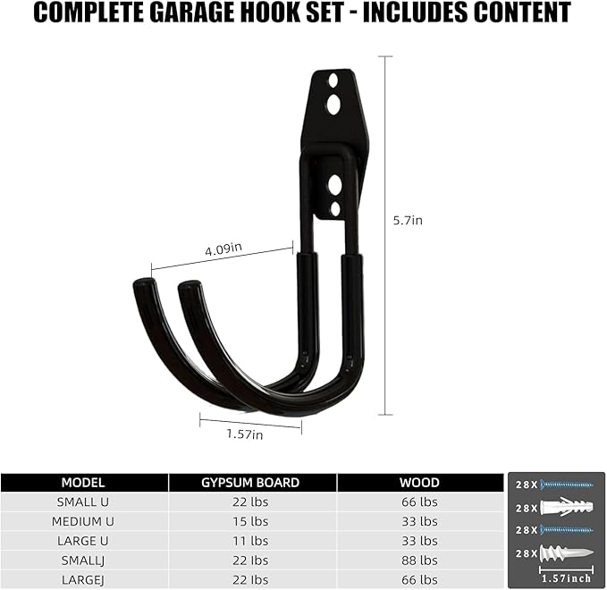 Garage Hooks, 6 Pack Large Round Wall Hooks for Hanging Heavy Duty Ladders, Bikes, Tools Ideal for Garage, Garden, Basement Utility Room Storage (Black)