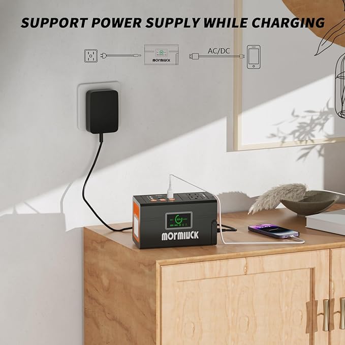 Portable Charger for Laptop, mormluck 88.8wh/127w (Peak 150w) Portable Power Station with Ac Outlet, Led Lights For Power Outage Hurricane Camping Emergency Backup