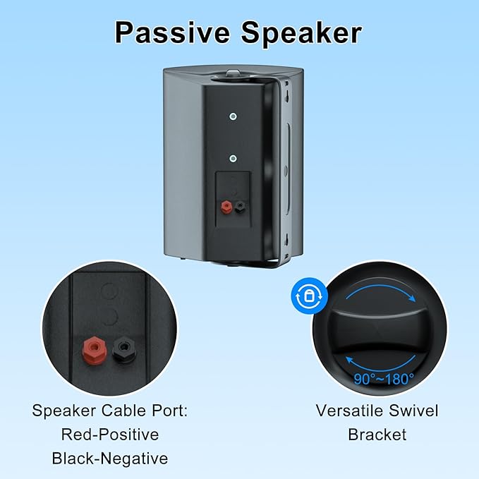 STUDIOFINIX 5.25 Inch 600W Passive Wall Mount Speakers Weather Resistant Indoor Outdoor Speakers for Patio Garage Home,2 Pairs (Black)