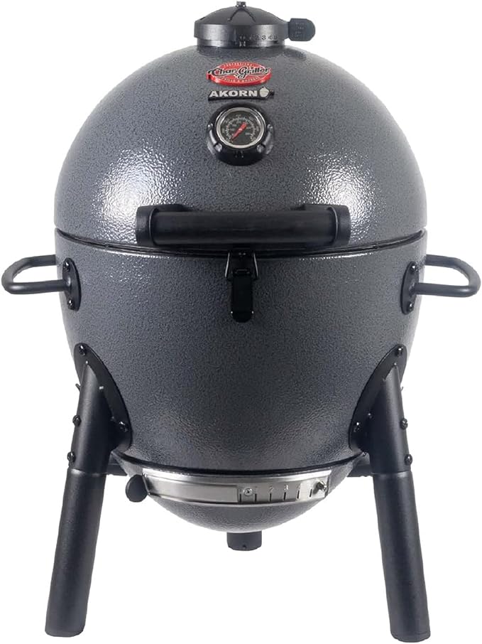 Char-Griller® AKORN® Jr. Portable Kamado Charcoal Grill and Smoker with Cast Iron Grates and Locking Lid with 155 Cooking Square Inches in Ash, Model E86714