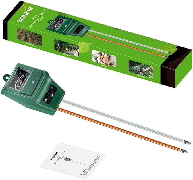 Soil pH Meter, MS02 3-in-1 Soil Moisture/Light/pH Tester Gardening Tool Kits for Plant Care, Great for Garden, Lawn, Farm, Indoor & Outdoor Use (Green)