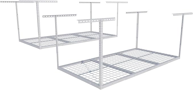 FLEXIMOUNTS 2 Pack 3x6 Overhead Garage Storage Adjustable Ceiling Rack 72" Length x 36" Width x 40" Height, 900lbs Total Weight Capacity, White