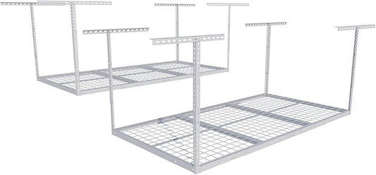 FLEXIMOUNTS 2 Pack 3x6 Overhead Garage Storage Adjustable Ceiling Rack 72" Length x 36" Width x 40" Height, 900lbs Total Weight Capacity, White