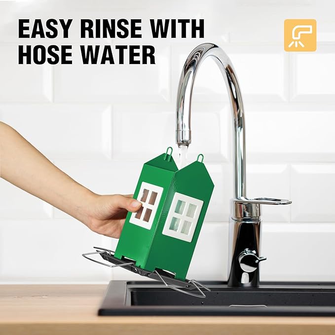 Veehoo Bird House Feeders for Outdoors Hanging-Metal Wild Bird House Feeders with 4 Ports, Country House Design, Garden Yard Decor Weatherproof Hanging Bird Feeder for Outside, Green