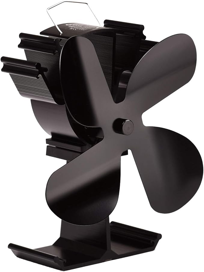 Stove Fan 4-Blade Upgrade Heat Powered Fireplace Fan for Fireplace Wood Burning Fan- Eco Friendly and Efficient Fan (Black)