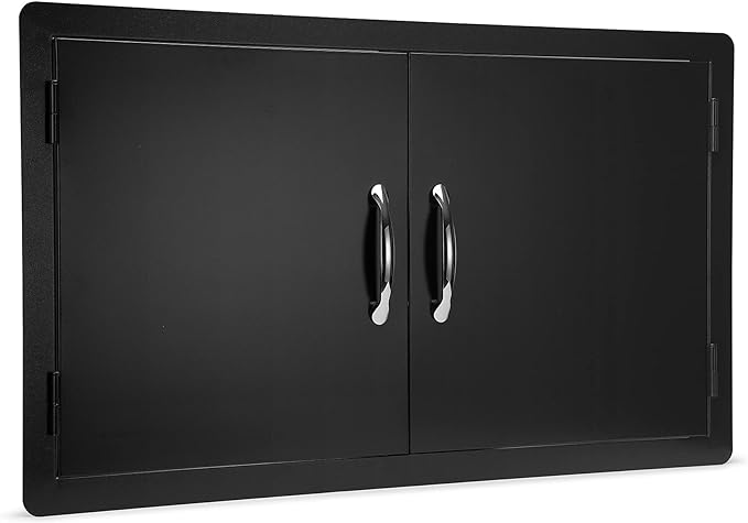Stanbroil Outdoor Kitchen Doors 36W x 21H Inch BBQ Access Door - Wall Construction Vertical Double Door Flush Mount for Outdoor Kitchen Grilling Station or Commercial BBQ Island - Black