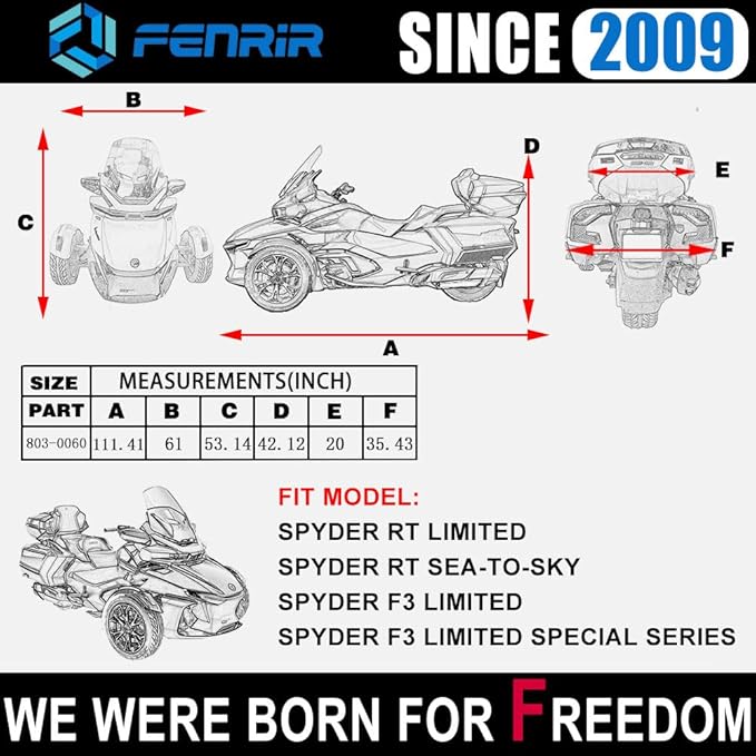 Fenrir Three Wheel Motorcycle Cover All Season Protection Waterproof Outdoor Storage Antenna Hole Quick Release Luggage Design Compatible with Can AM Spyder RT Limited/Sea-to-Sky Spyder F3 Limited