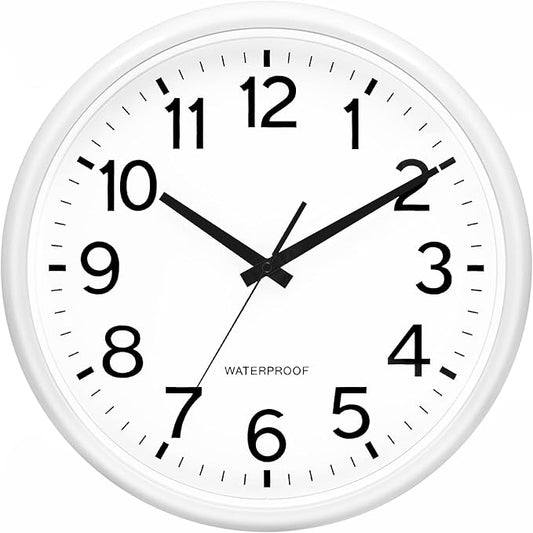 Caysie 16 Inch Sealed Large Outdoor Clock Waterproof, Silent Battery Operated Weatherproof Wall Clocks for Pool Patio Outside Home (White)