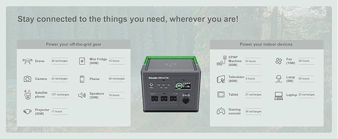 Schneider OffGrid Portable Power Station 738W / 728Wh Portable Solar Generator for Camping or Home, PPS730, Wireless phone charger, solar generator options