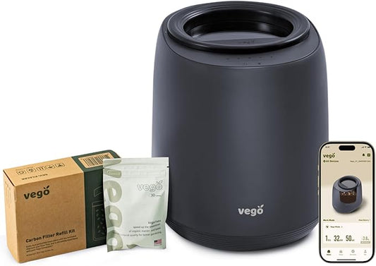 Vego Kitchen Composter, 4L Electric Composter Countertop 5 Modes Weight-Based Smart Compost Bin with App Odorless Auto-Cleaning Food Waste Compost Machine Indoor, Black