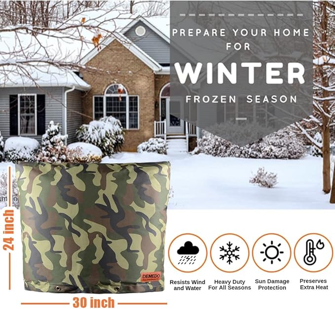 Backflow Preventer Insulation Cover - Water Pipe Insulation Sprinkler Cover for Outside - Insulated Backflow Cover Pouch for Irrigation Back Flow Valve in Winter or Sun Exposure (30" W x 24" H, CAMO)