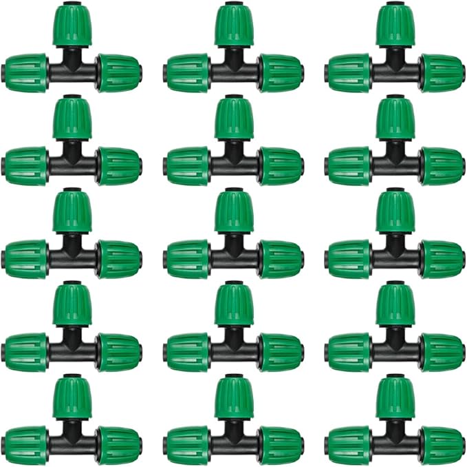 15 Pack 1/2 Inch Drip Irrigation Tee Fittings (1/2" ID x0.6-0.63" OD) - 1/2'' Drip Line Anti-Drop Barbed Lock Nut T Connectors for 1/2 Inch Drip Irrigation Tubing System Connection