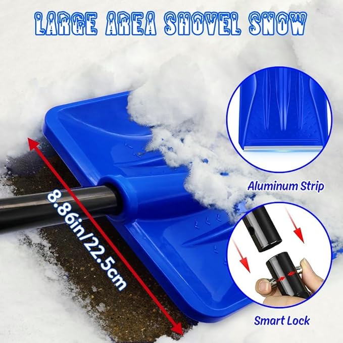 Snow Shovel, New Upgrade Snow Shovels for Car Driveway Snow Removal, Lightweight Portable Adjustable Large Capacity Shovel Perfect for Garden and Emergency(Blue)