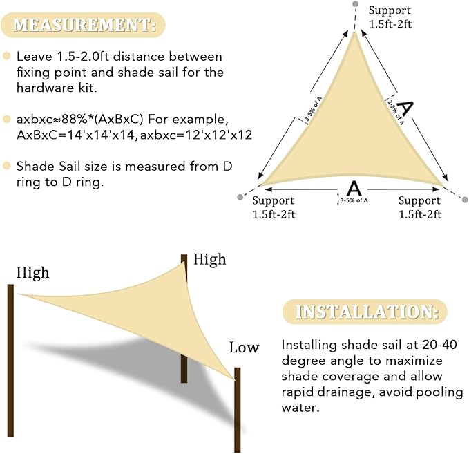 Shade&Beyond Sun Shade Sail Breathable UV Block Outdoor Covering Cloth for Backyard, Pool, 18'X18'X18', Beige (Customized Available)