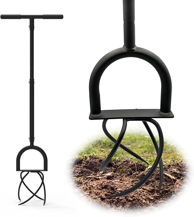 Hand Tiller Garden Claw, 4-Tine Twist Tiller Cultivator for Soil Loosening, Lawn Aeration, and Garden Bed Preparation - Durable, Adjustable, and Easy to Use Garden Tool