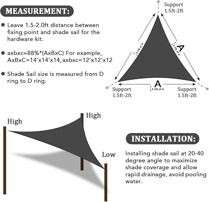 Shade&Beyond Sun Shade Sail Breathable UV Block Outdoor Covering Cloth for Backyard, Pool, 13'X13'X18.4', Dark Grey (Customized Available)