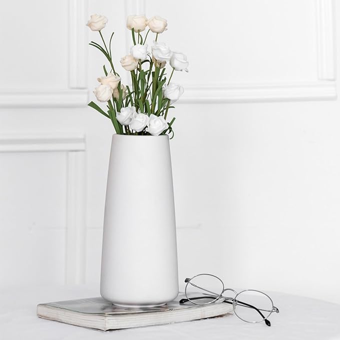 10" White Vase - Large White Ceramic Flower vase, Boho Vases for Pampas Grass, Minimalist Modern vases for Home Decor, Table Shelf Living Room Farmhouse Decor