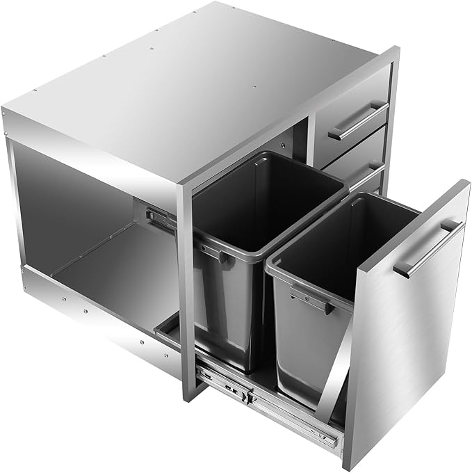 Outdoor Kitchen Drawer Combo, BBQ Access Trash Drawer Combo with Triple Stainless Steel Drawers(Right), Outdoor Kitchen for BBQ Island, Grilling Station, Outside Cabinet (28" W x 19.6“D x 20.1" H)