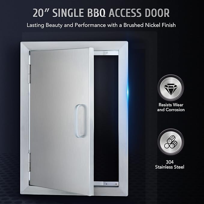 CO-Z Upgraded Outdoor Kitchen Doors, 14" W x 20" H 304 Stainless Steel Single Access BBQ Door for Outdoor Kitchen, Grilling Station, Outside Cabinet, Barbeque Grill, Built-in SS BBQ Island Door