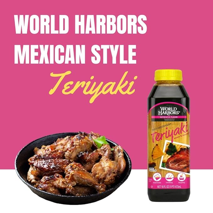 World Harbors Maui Mountain Teriyaki Sauce & Marinade Perfect for Fish, Chicken, Beef, Pork, Wings, Dumplings, Shrimp, Steak, Stir-Fries, Rice & Vegetables Made in USA 16-Fl Oz Bottle, (Pack of 2)