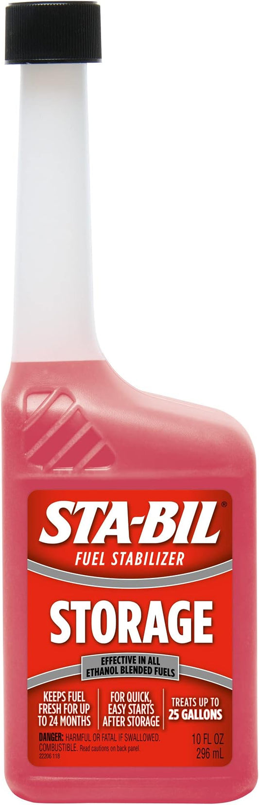 STA-BIL Storage Fuel Stabilizer - Keeps Fuel Fresh for 24 Months - Prevents Corrosion - Gasoline Treatment that Protects Fuel System - Fuel Saver - Treats 25 Gallons - 10 Fl. Oz. (22206)