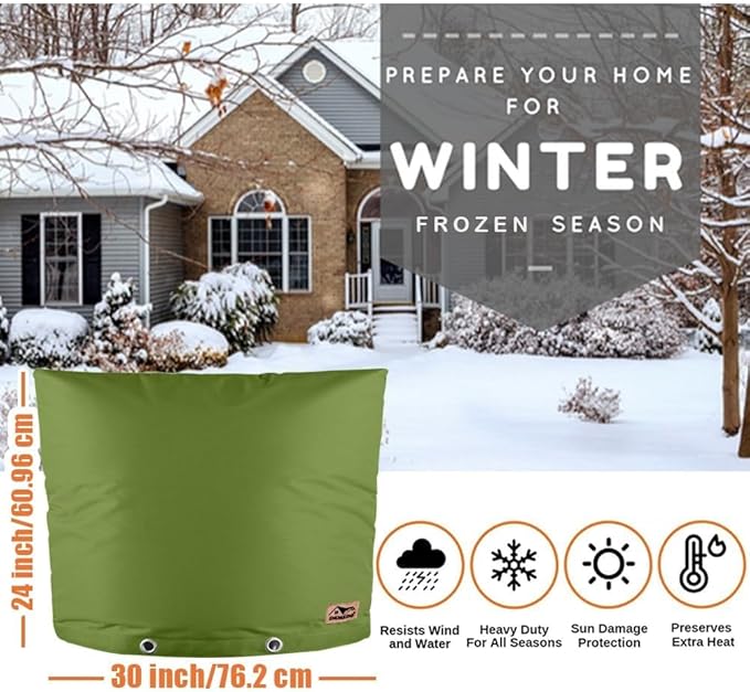 Backflow Preventer Insulation Cover - Water Pipe Insulation Sprinkler Cover for Outside - Insulated Backflow Cover Pouch for Irrigation Back Flow Valve in Winter or Sun Exposure (30"W x 24"H, Green)